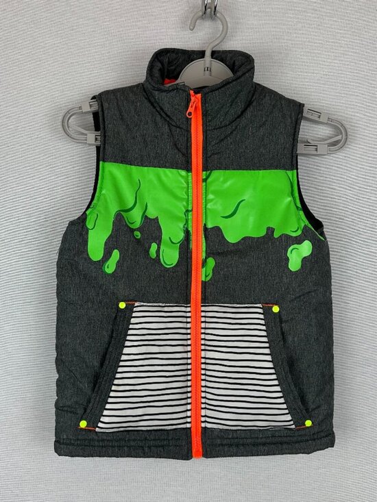 Cat & Jack Other - CAT & JACK BOYS PUFFER VEST, CHARCOAL COLOR, GREEN SLIME GRAPHIC SIZE S(6/7)